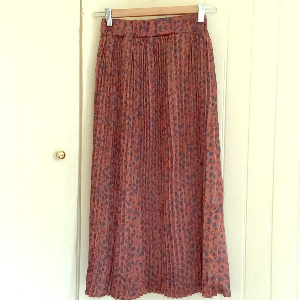 Anthropologie Pleated Leopard Skirt